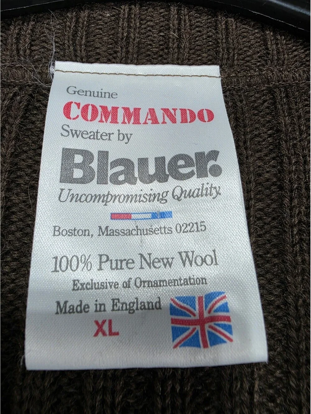 Blauer Wool Rib-Knit Pullover Sweater Mens XL Brown V-Neck Long Sleeve Patch